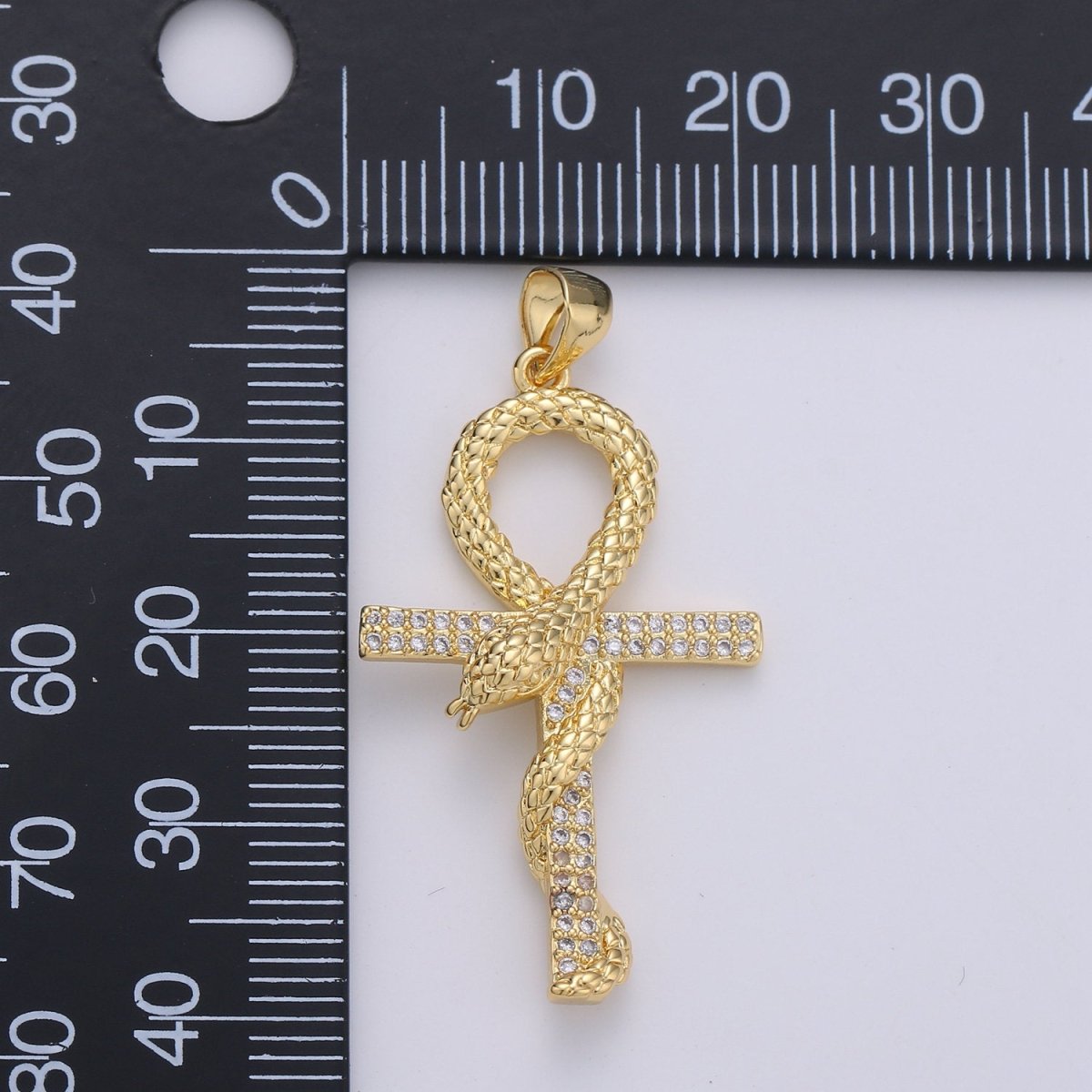 14k Gold plated Ankh, Symbol of Life, Egyptian Pantheon, Crux Ansata, Cubic Serpent Necklace Pendant Charm Gold Snake Cross Pendant I-723 - DLUXCA