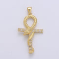 14k Gold plated Ankh, Symbol of Life, Egyptian Pantheon, Crux Ansata, Cubic Serpent Necklace Pendant Charm Gold Snake Cross Pendant I-723 - DLUXCA