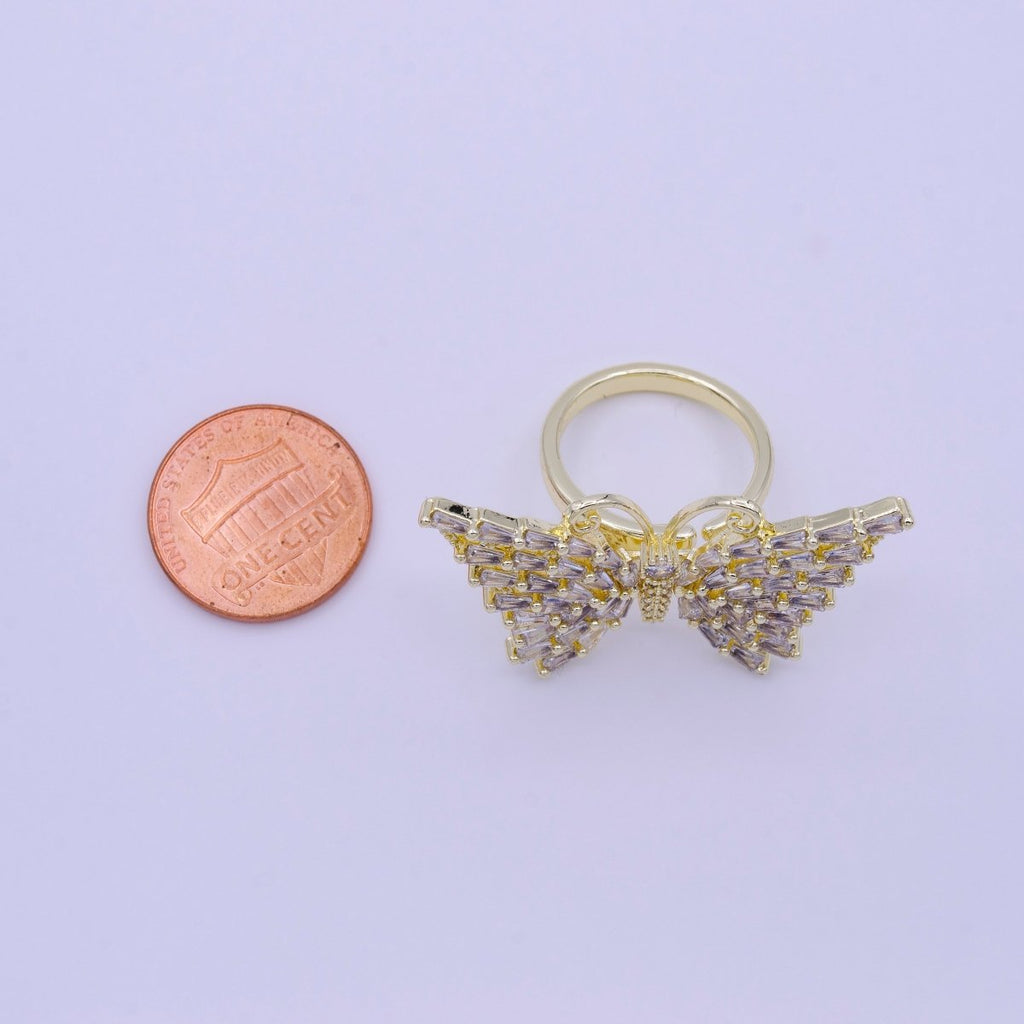 14K Gold plated Antenna Butterfly Clear Triangle CZ Wings Adjustable Ring | O-007 - DLUXCA