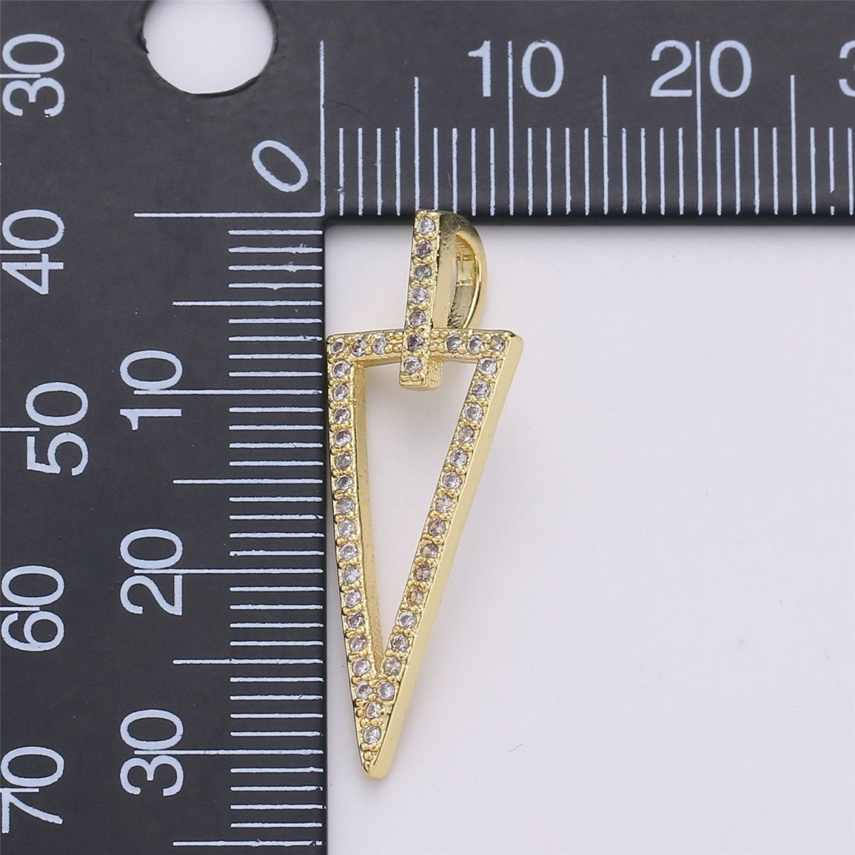 14k Gold plated Arrowhead Pendant Charm Triangle Necklace Charm Micro Pave geometric Jewelry Supply 32x11mm, C-859 - DLUXCA