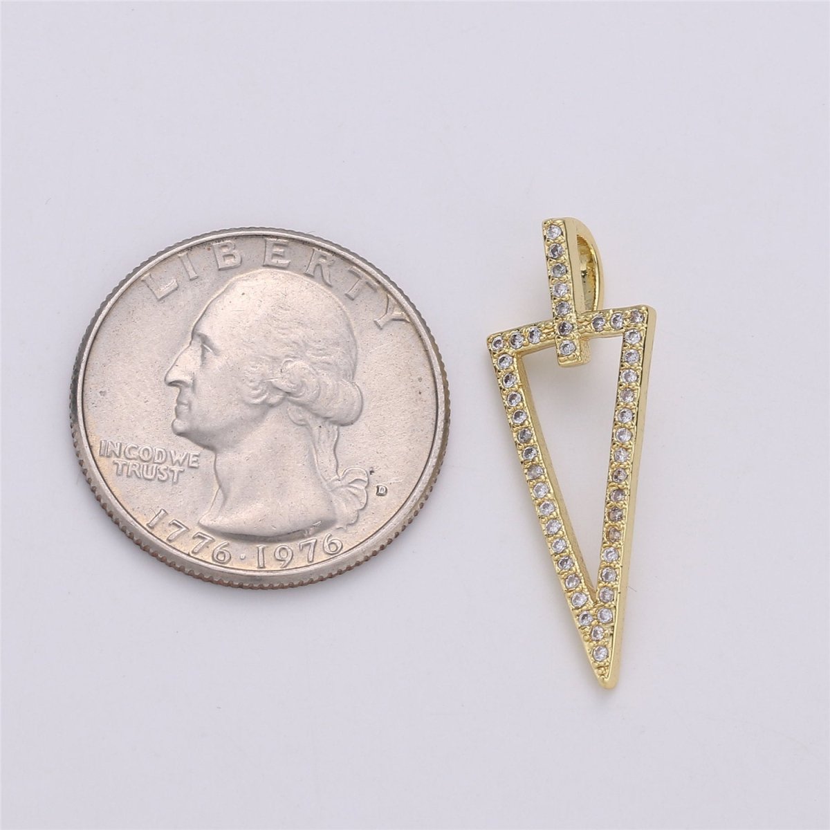 14k Gold plated Arrowhead Pendant Charm Triangle Necklace Charm Micro Pave geometric Jewelry Supply 32x11mm, C-859 - DLUXCA