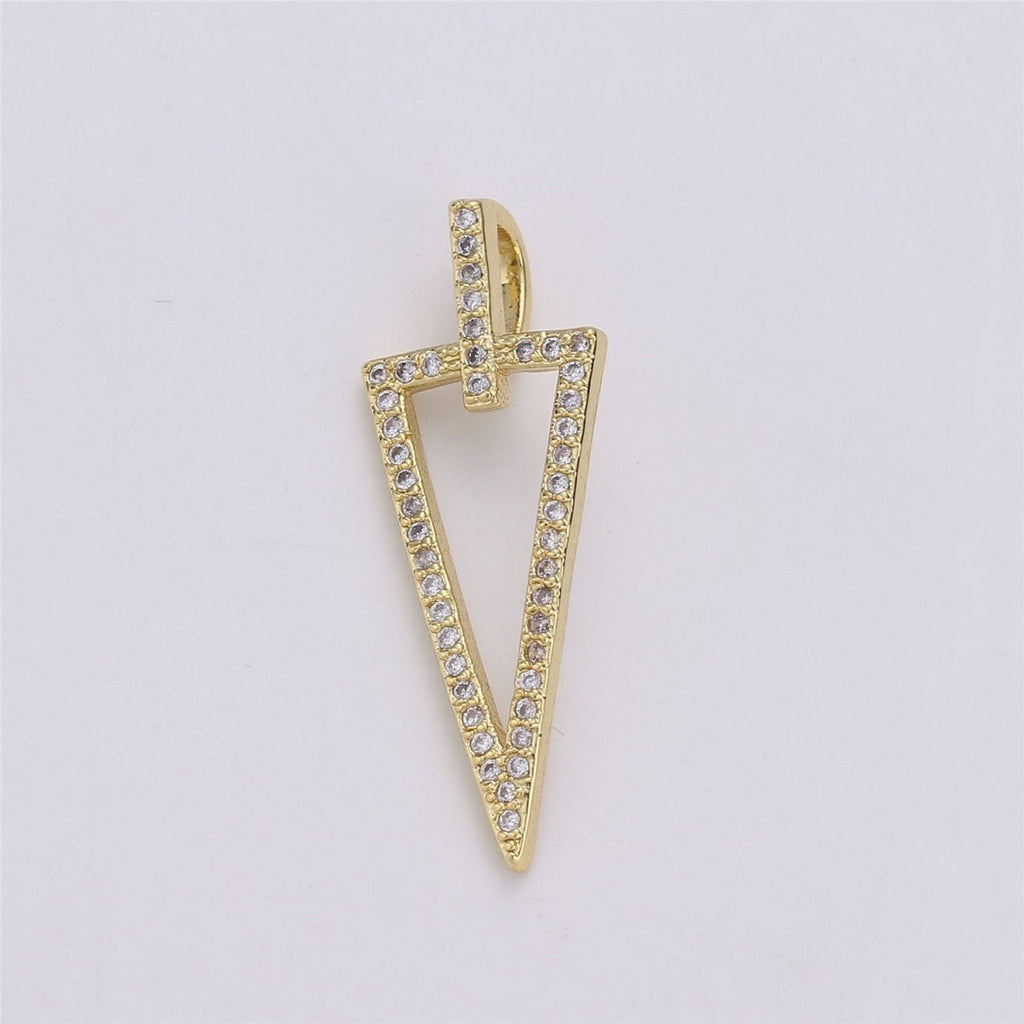 14k Gold plated Arrowhead Pendant Charm Triangle Necklace Charm Micro Pave geometric Jewelry Supply 32x11mm, C-859 - DLUXCA