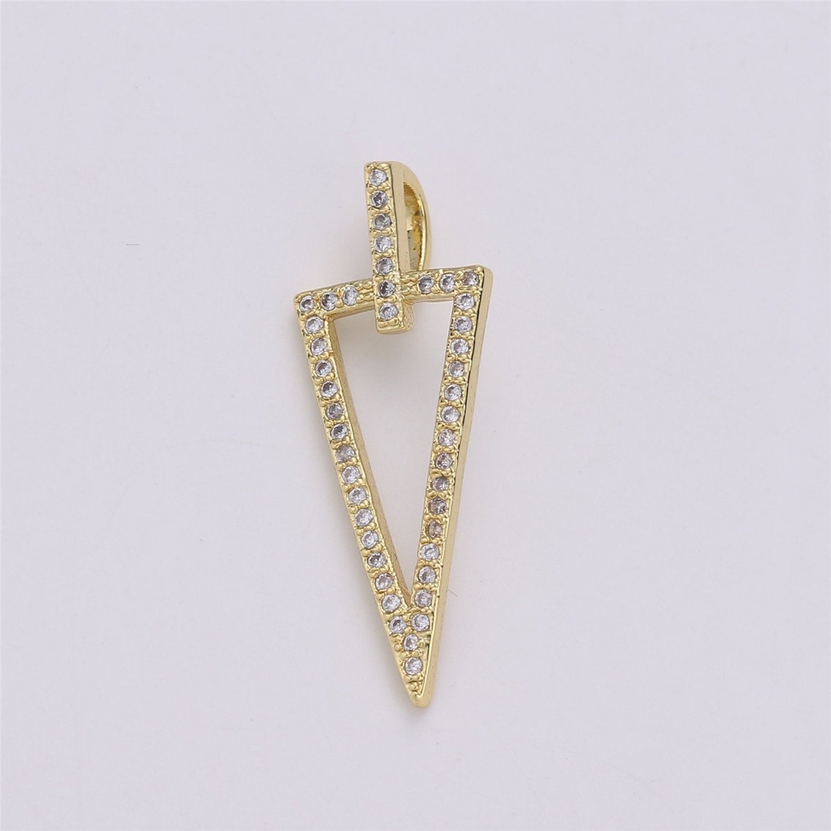 14k Gold plated Arrowhead Pendant Charm Triangle Necklace Charm Micro Pave geometric Jewelry Supply 32x11mm, C-859 - DLUXCA