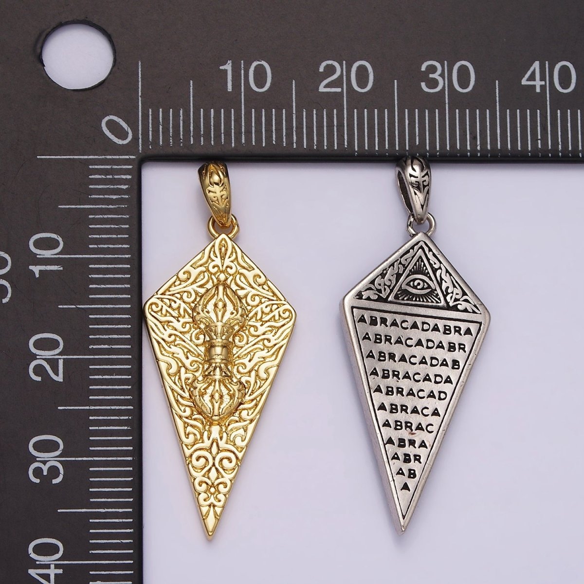 14K Gold plated Artisan Magician manifestation Charm Double Sided Pendant in Gold & Silver | AH124