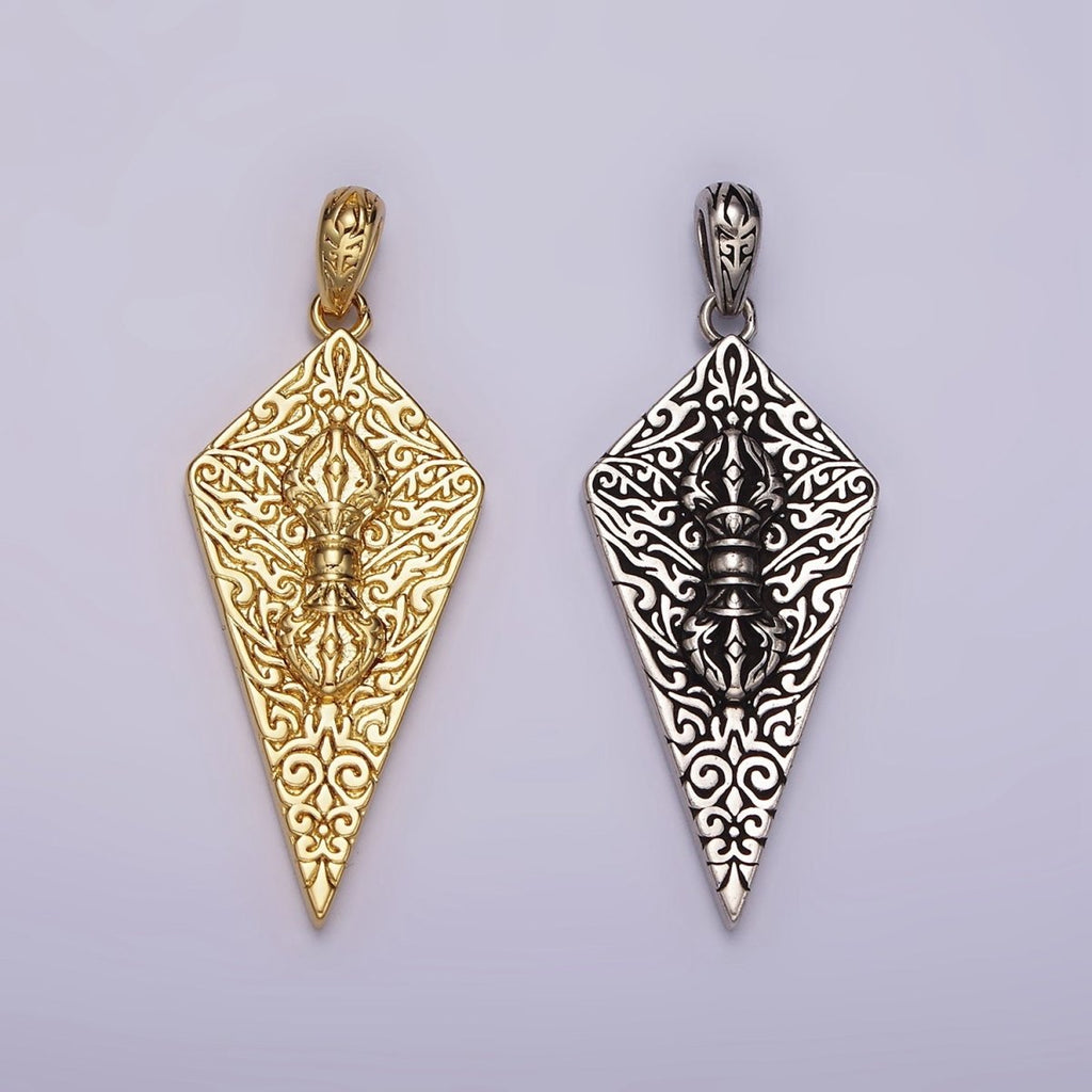 14K Gold plated Artisan Magician manifestation Charm Double Sided Pendant in Gold & Silver | AH124