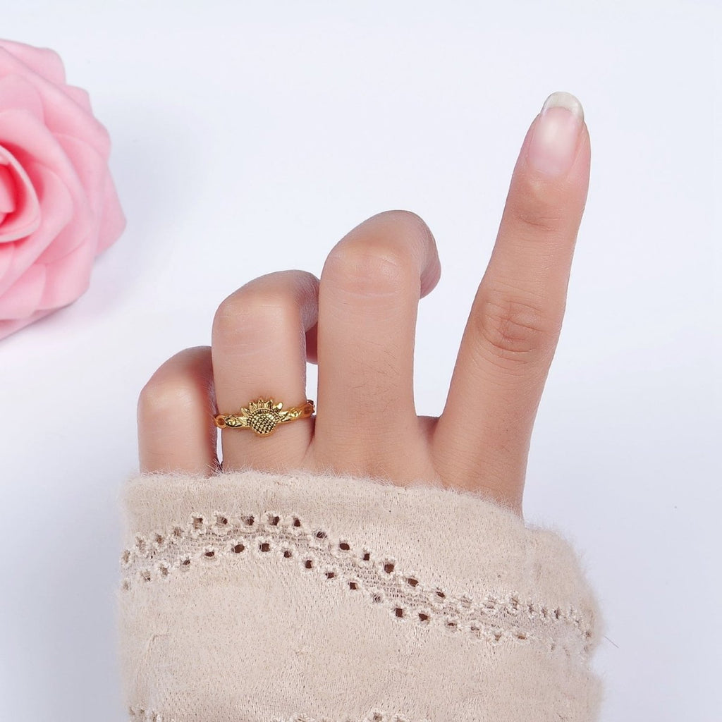 14K Gold plated Artisan Sunflower Nature Band Ring Set in Silver & Gold | O1064 O1065