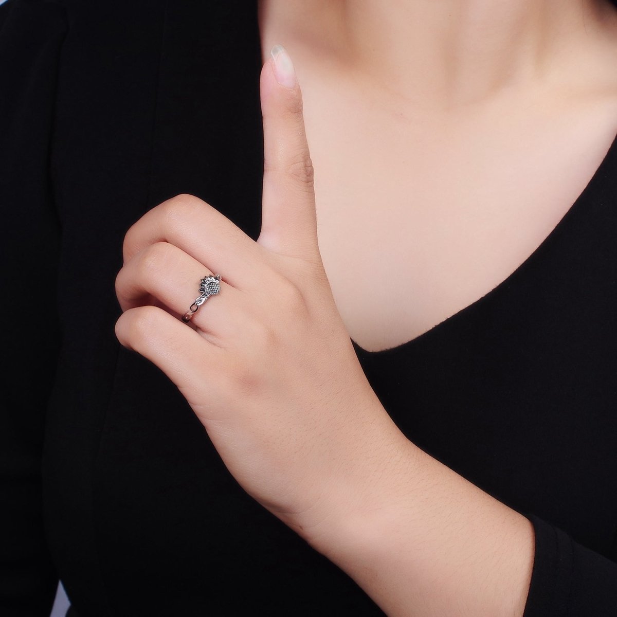 14K Gold plated Artisan Sunflower Nature Band Ring Set in Silver & Gold | O1064 O1065