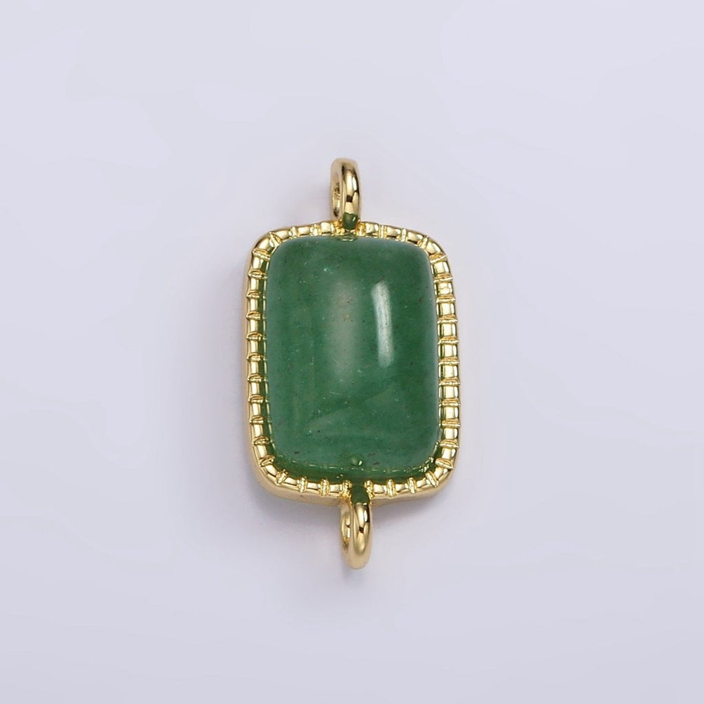 14K Gold plated Aventurine, Amethyst, Rose Quartz Dotted Bezel Rectangular Connector | G250 - G252