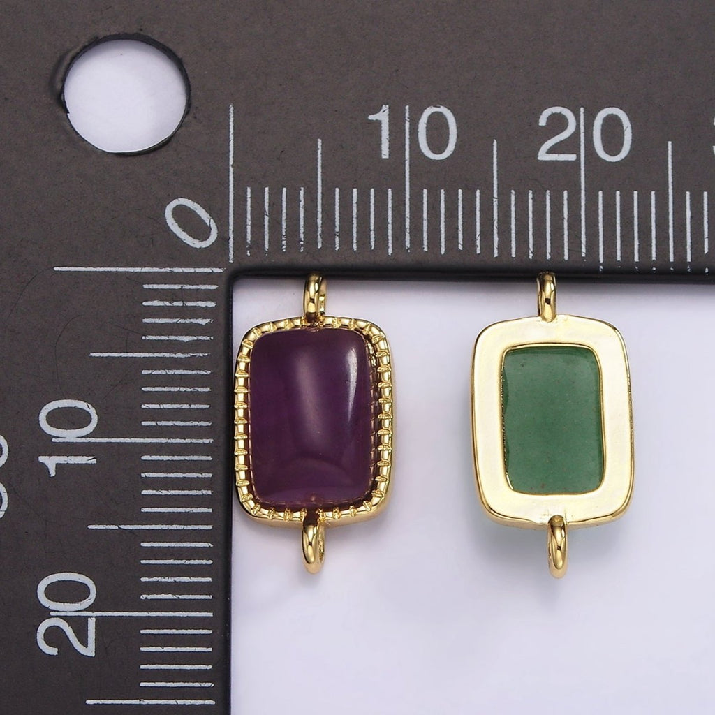 14K Gold plated Aventurine, Amethyst, Rose Quartz Dotted Bezel Rectangular Connector | G250 - G252