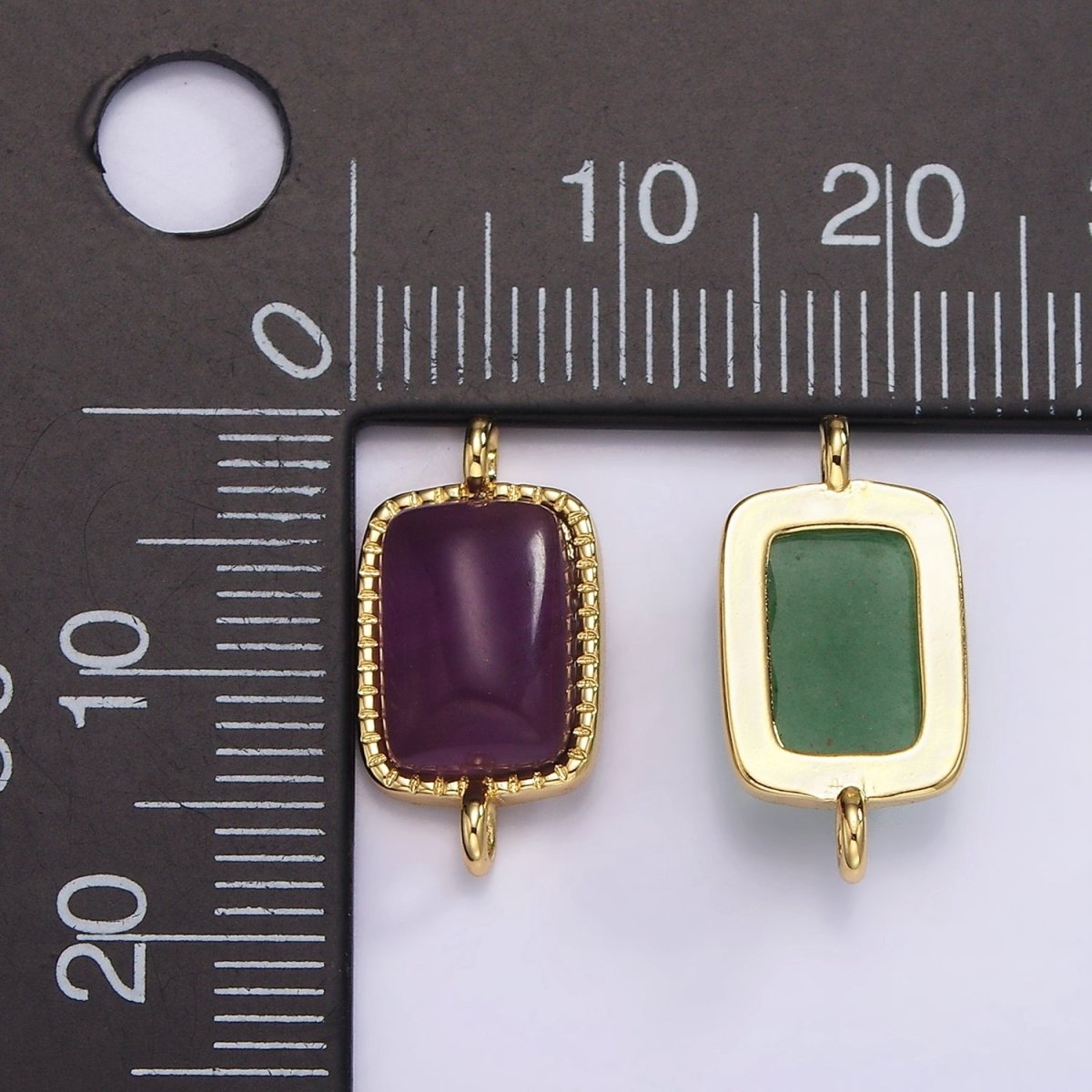 14K Gold plated Aventurine, Amethyst, Rose Quartz Dotted Bezel Rectangular Connector | G250 - G252