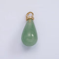 14K Gold plated Aventurine, Tiger Eye, Rose Quartz Teardrop Drop Micro Paved CZ Charm | AC928 - AC930