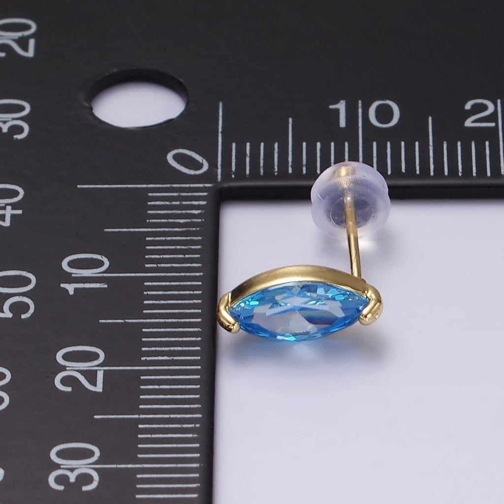 14K Gold plated Baby Blue, Blue CZ Marquise Stud Earrings | V057 V058