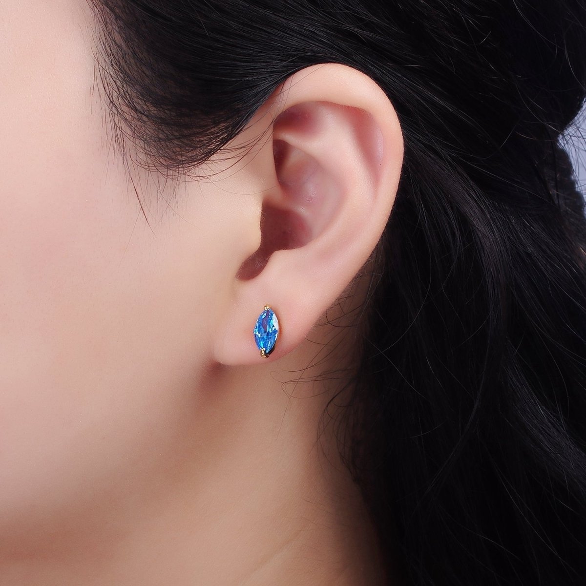 14K Gold plated Baby Blue, Blue CZ Marquise Stud Earrings | V057 V058