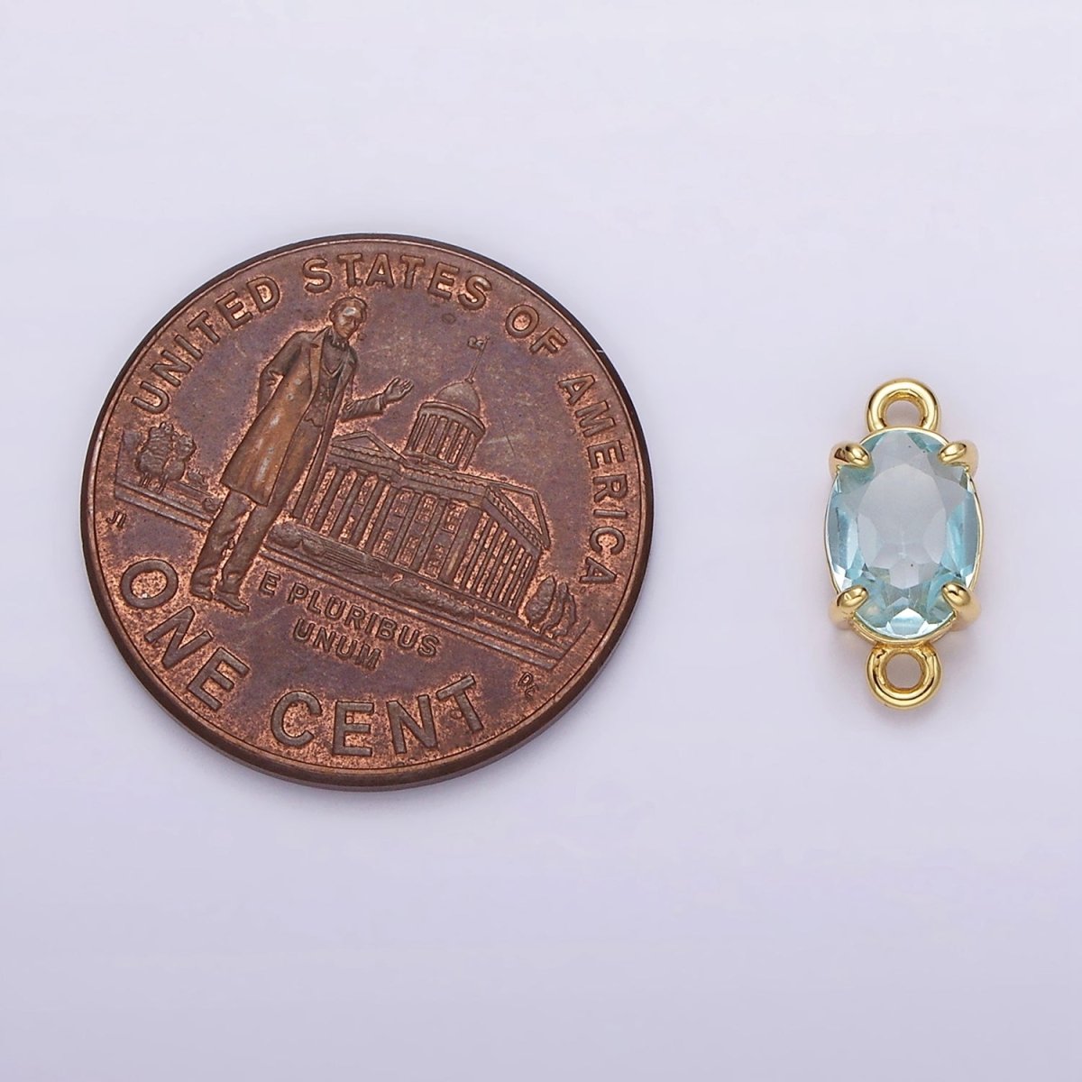 14K Gold plated Baby Blue CZ Oval Bezel Minimalist Connector | G825 - DLUXCA