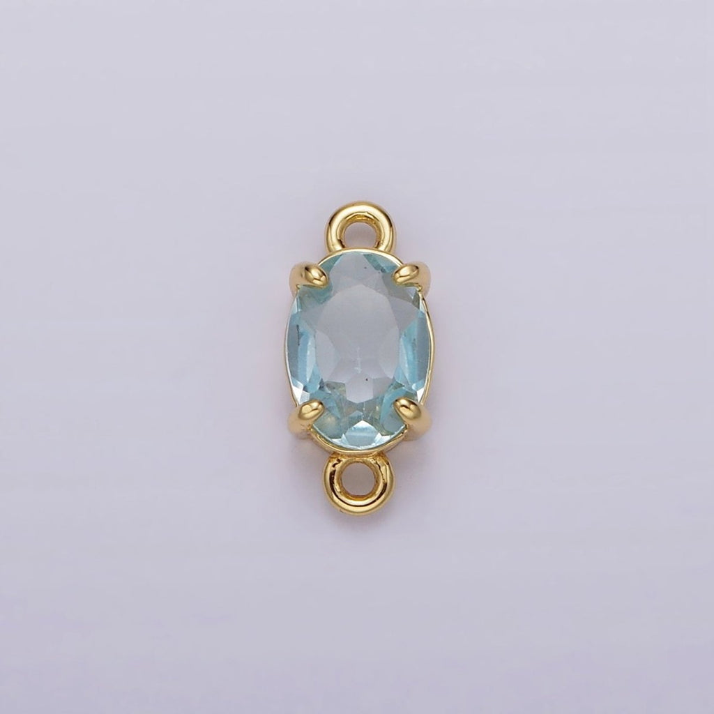 14K Gold plated Baby Blue CZ Oval Bezel Minimalist Connector | G825 - DLUXCA