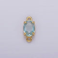 14K Gold plated Baby Blue CZ Oval Bezel Minimalist Connector | G825 - DLUXCA