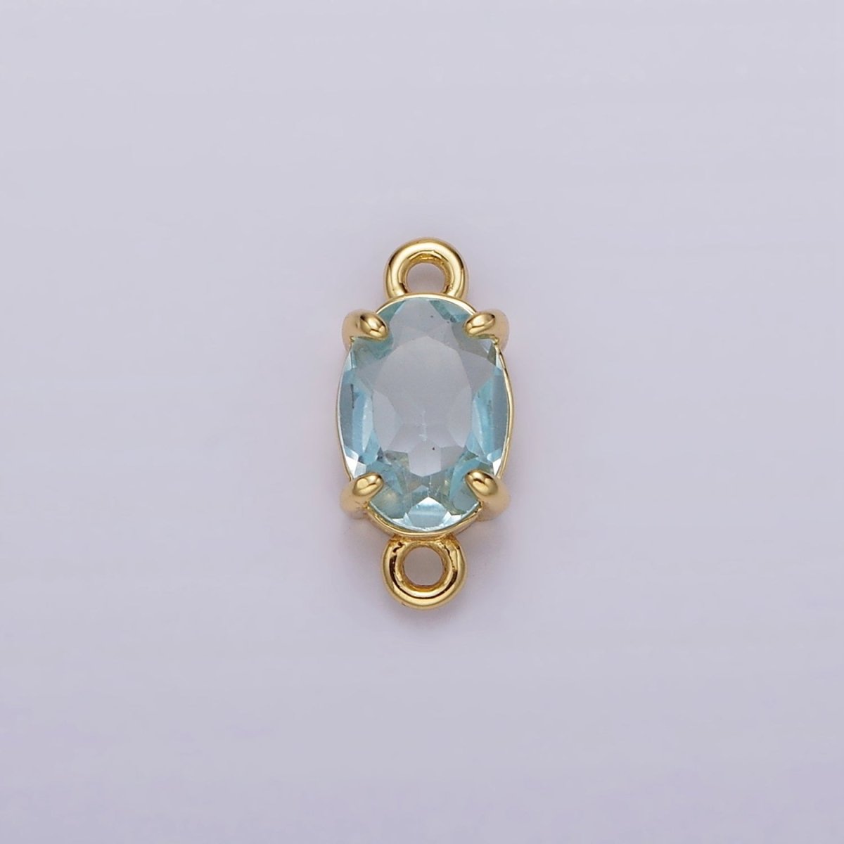 14K Gold plated Baby Blue CZ Oval Bezel Minimalist Connector | G825 - DLUXCA