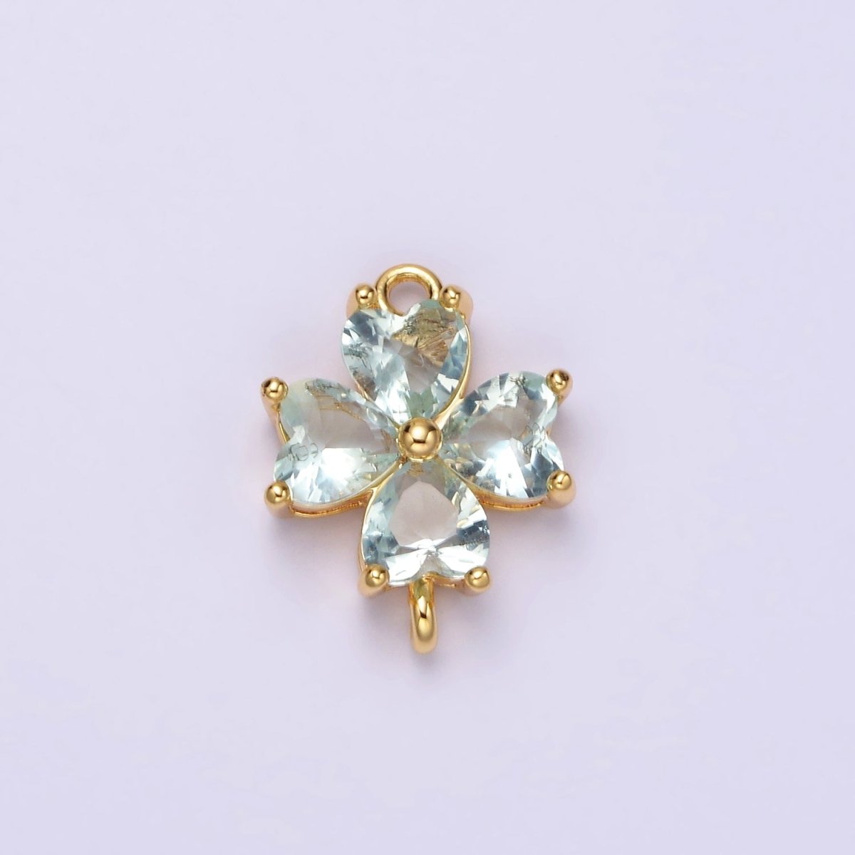 14K Gold plated Baby Blue, Teal, Blue, Mint, Green, Dark Blue, Fuchsia CZ Heart Petal Flower Connector in Gold & Silver | G-203 - G-216 - DLUXCA