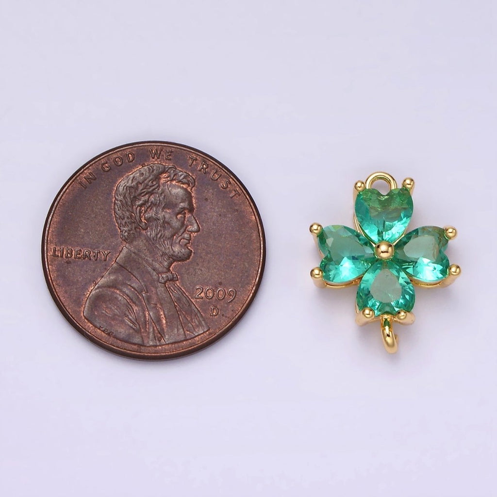 14K Gold plated Baby Blue, Teal, Blue, Mint, Green, Dark Blue, Fuchsia CZ Heart Petal Flower Connector in Gold & Silver | G-203 - G-216 - DLUXCA
