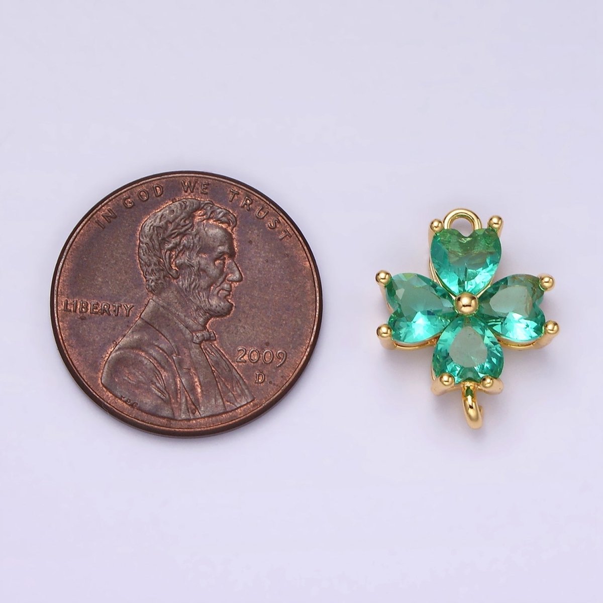 14K Gold plated Baby Blue, Teal, Blue, Mint, Green, Dark Blue, Fuchsia CZ Heart Petal Flower Connector in Gold & Silver | G-203 - G-216 - DLUXCA