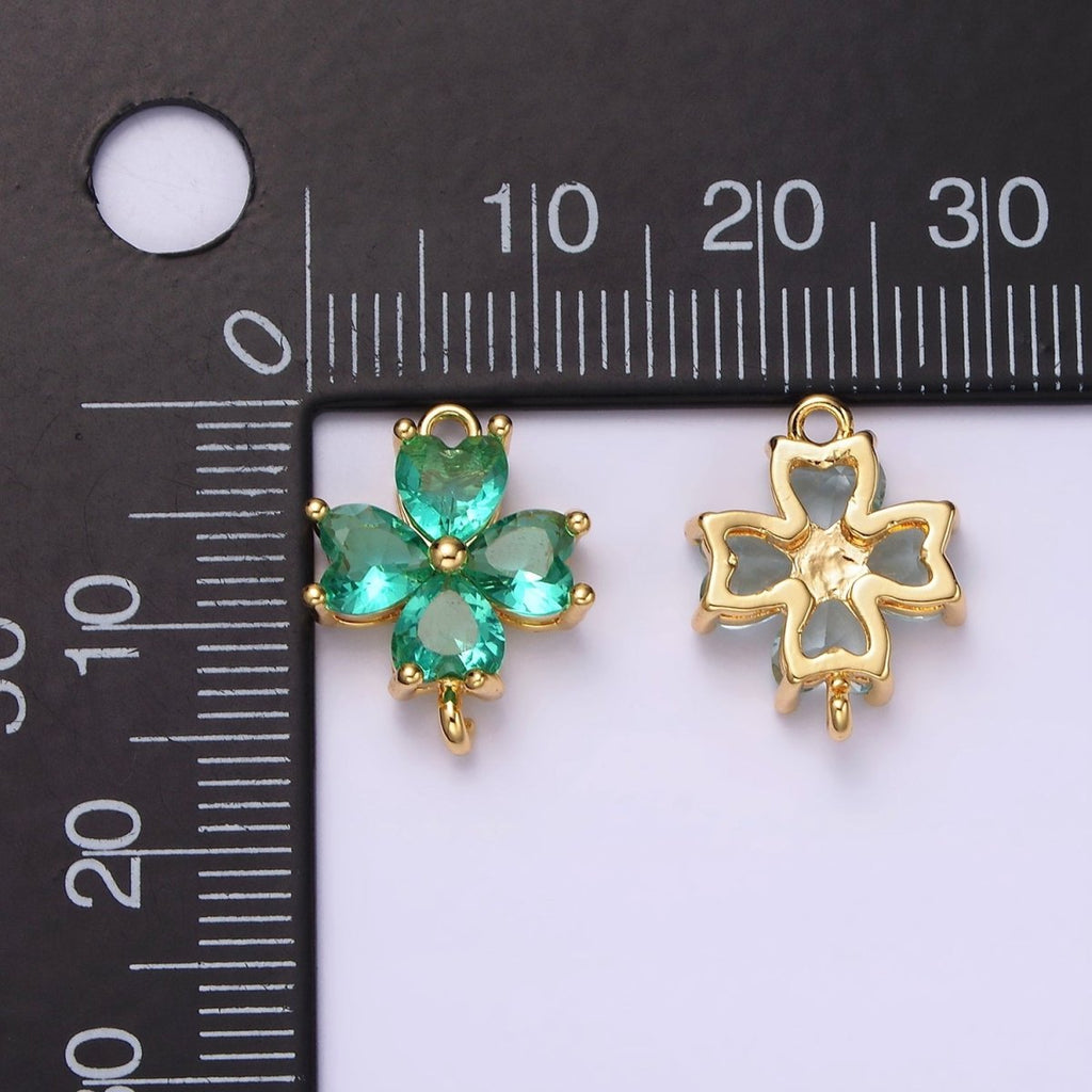 14K Gold plated Baby Blue, Teal, Blue, Mint, Green, Dark Blue, Fuchsia CZ Heart Petal Flower Connector in Gold & Silver | G-203 - G-216 - DLUXCA