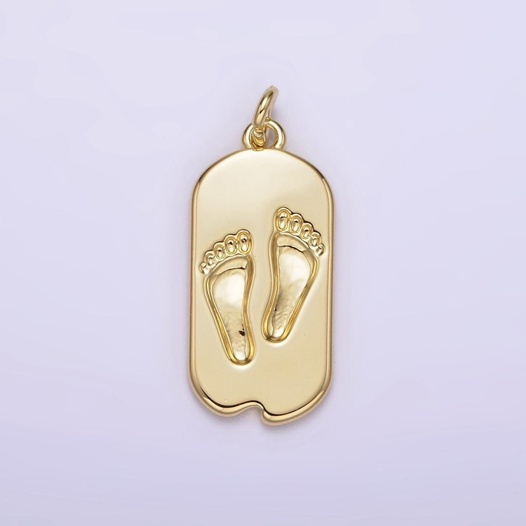 14K Gold plated Baby Footprint Chipped Oval Tag Charm | AG308 - DLUXCA