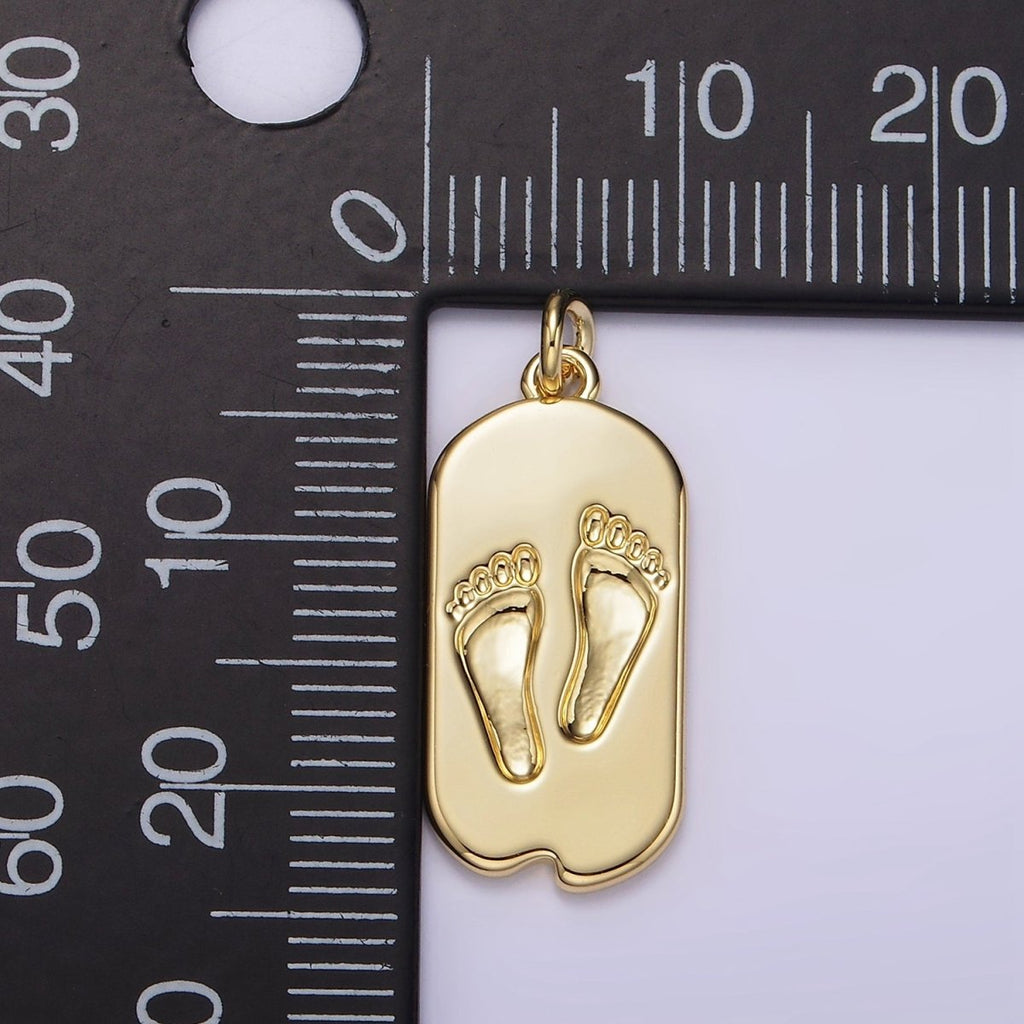 14K Gold plated Baby Footprint Chipped Oval Tag Charm | AG308 - DLUXCA