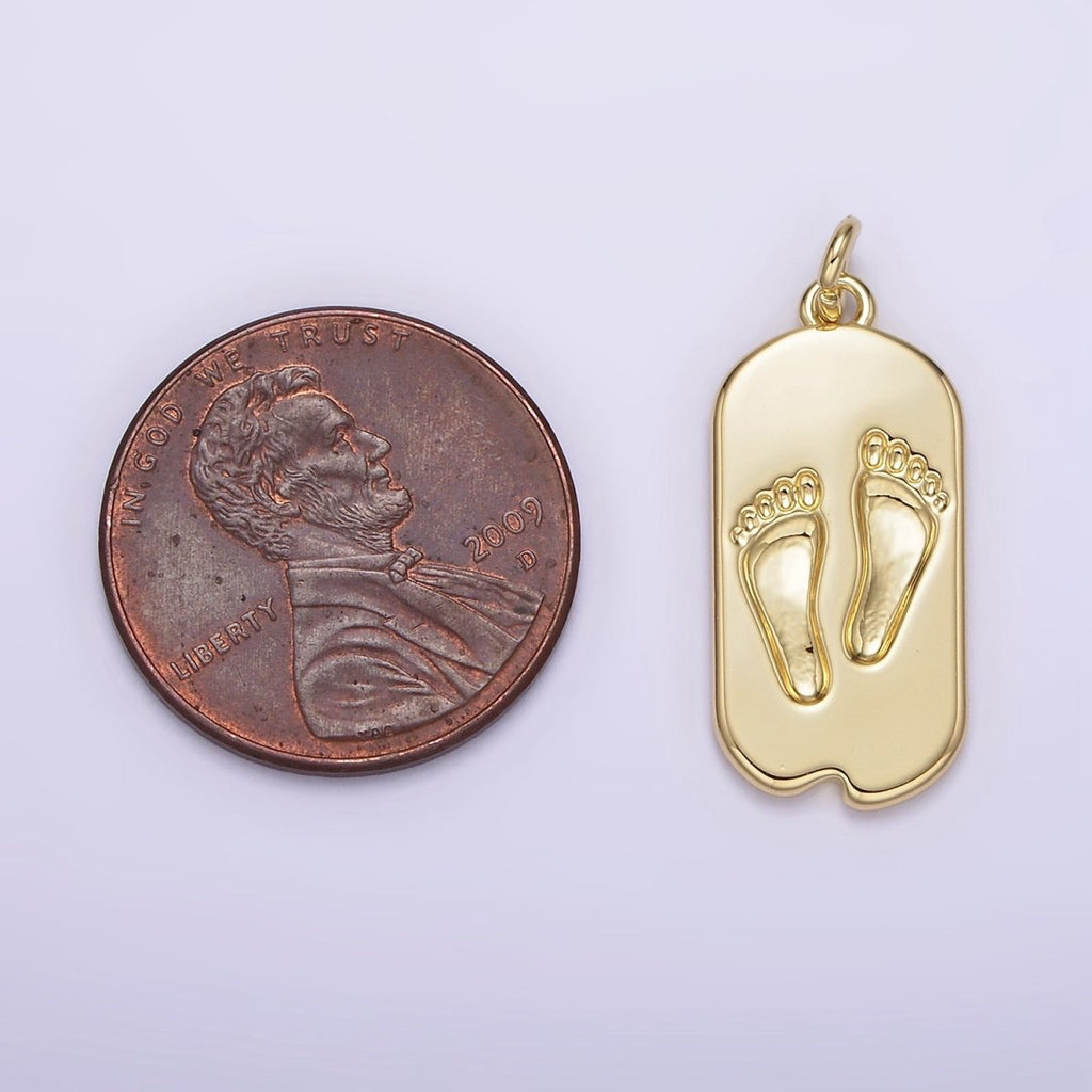 14K Gold plated Baby Footprint Chipped Oval Tag Charm | AG308 - DLUXCA