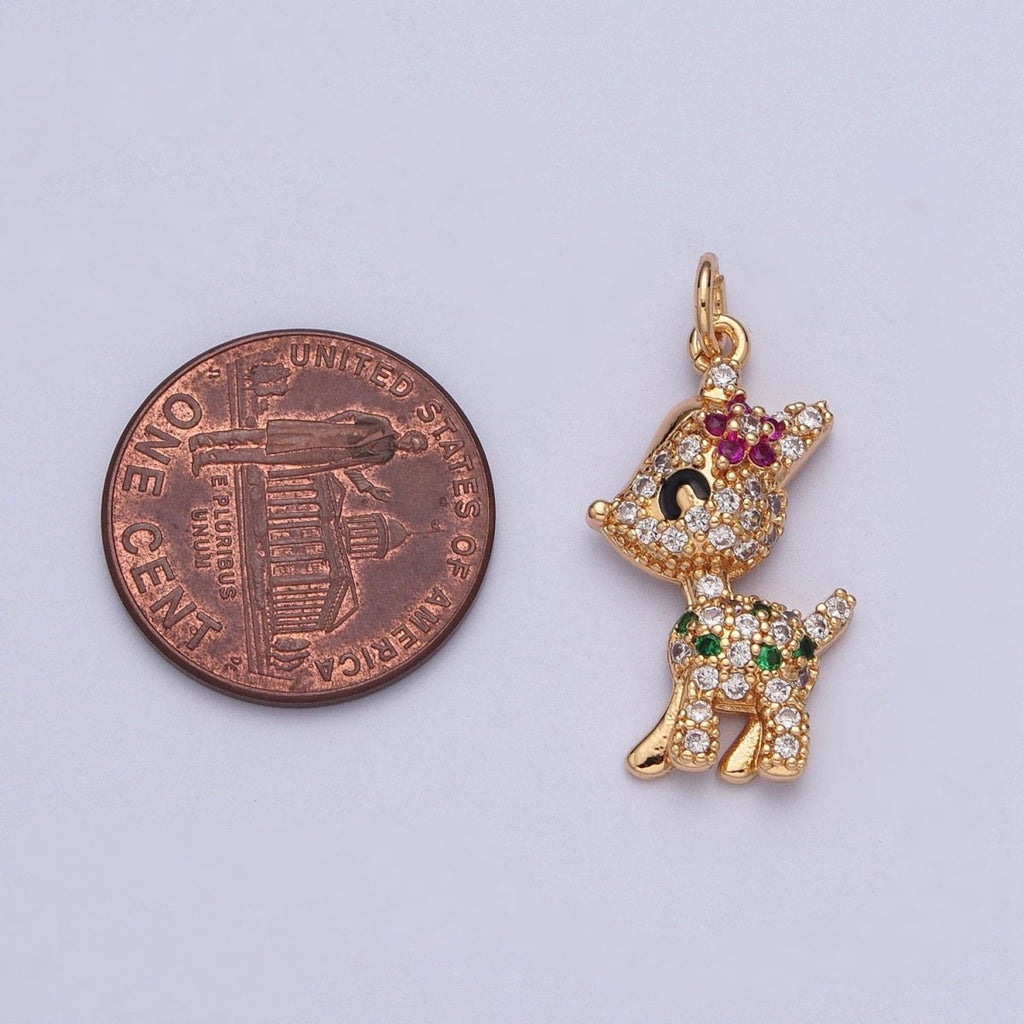 14K Gold plated Baby Woodland Reindeer Multicolor Micro Paved CZ Charm | X-199 - DLUXCA
