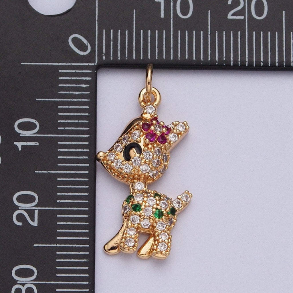 14K Gold plated Baby Woodland Reindeer Multicolor Micro Paved CZ Charm | X-199 - DLUXCA