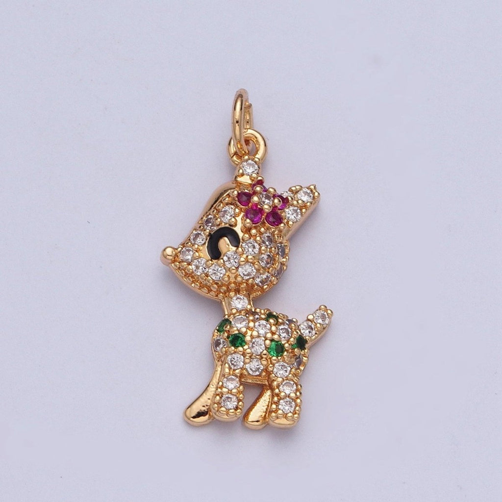 14K Gold plated Baby Woodland Reindeer Multicolor Micro Paved CZ Charm | X-199 - DLUXCA