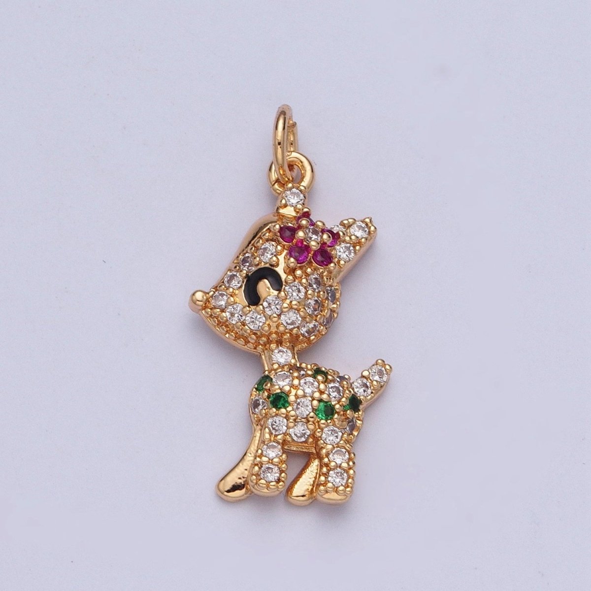14K Gold plated Baby Woodland Reindeer Multicolor Micro Paved CZ Charm | X-199 - DLUXCA