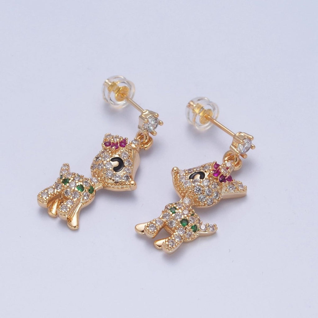 14K Gold plated Baby Woodland Reindeer Multicolor Micro Paved CZ Stud Earrings | P-319 - DLUXCA