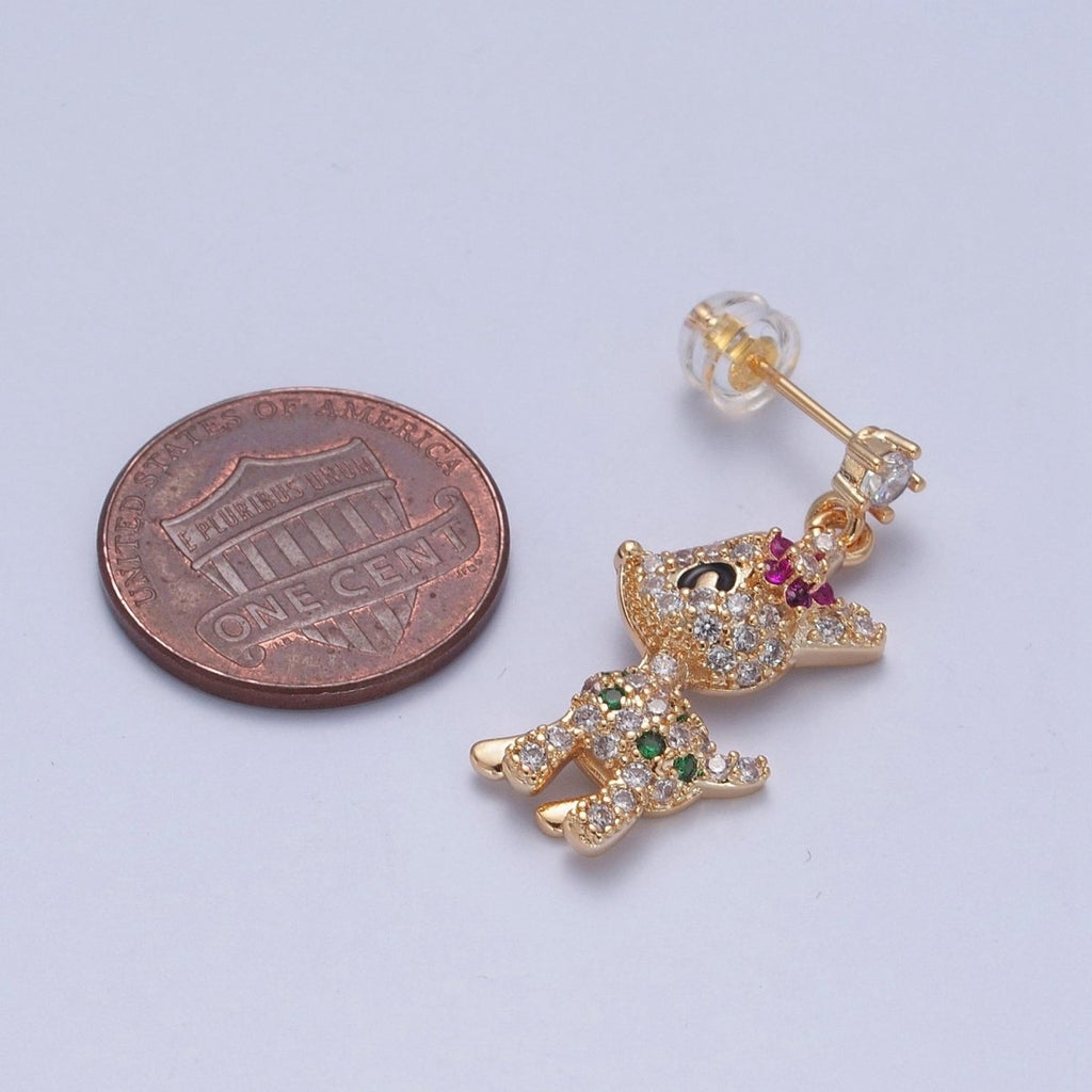 14K Gold plated Baby Woodland Reindeer Multicolor Micro Paved CZ Stud Earrings | P-319 - DLUXCA