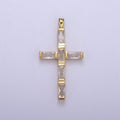 14k Gold plated Baguette Cross Pendant Cz Charm H-363 - DLUXCA