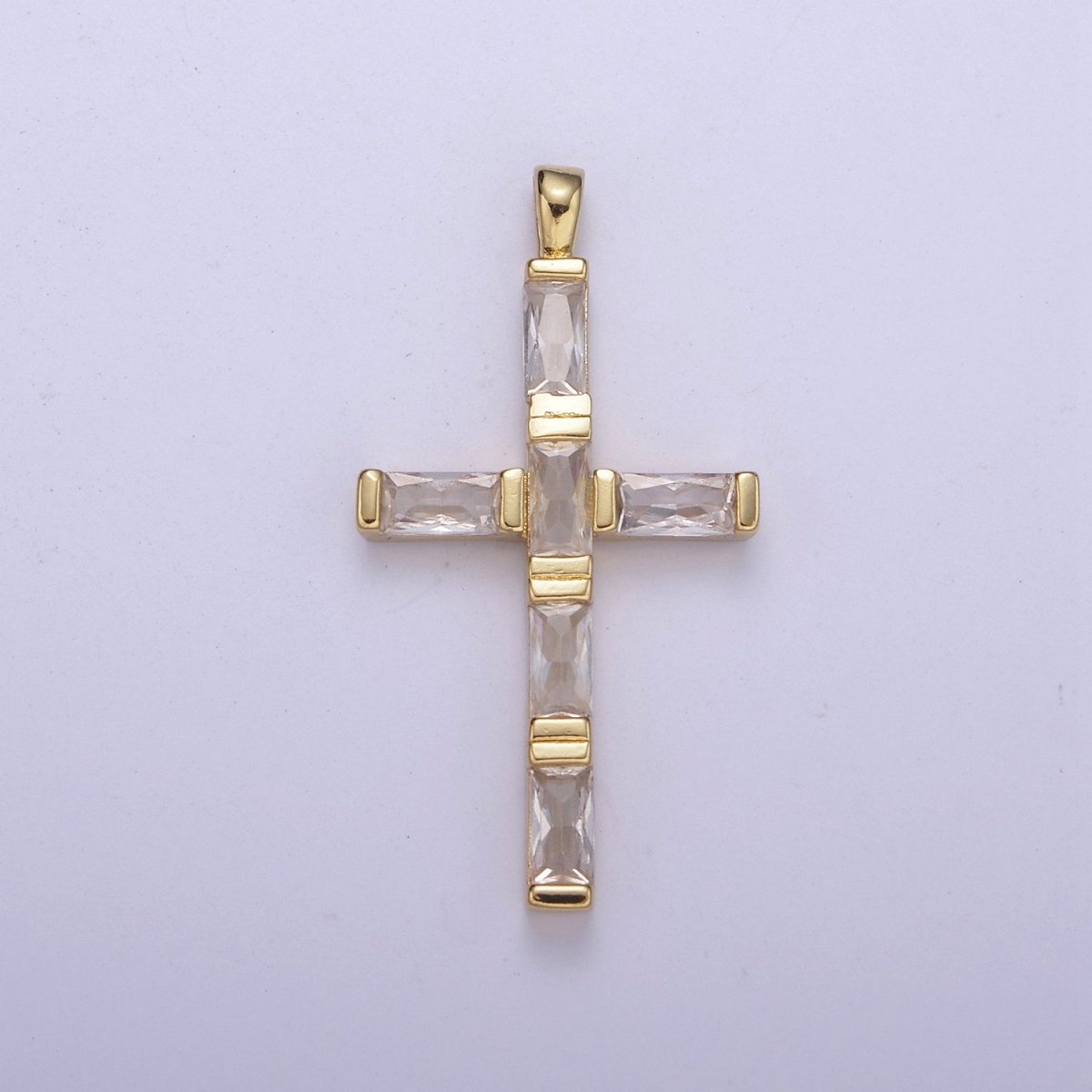 14k Gold plated Baguette Cross Pendant Cz Charm H-363 - DLUXCA