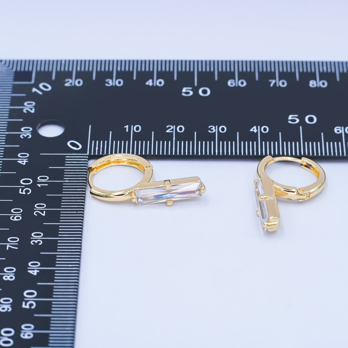 14K Gold plated Baguette CZ Drop Huggie Earrings | AD1189 