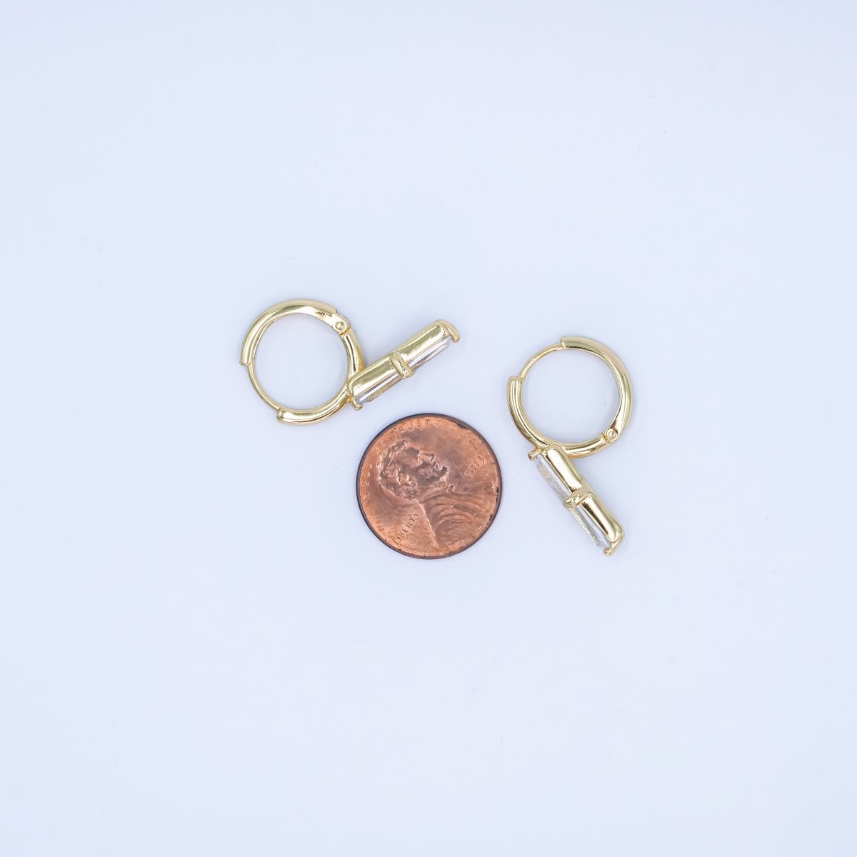 14K Gold plated Baguette CZ Drop Huggie Earrings | AD1189 