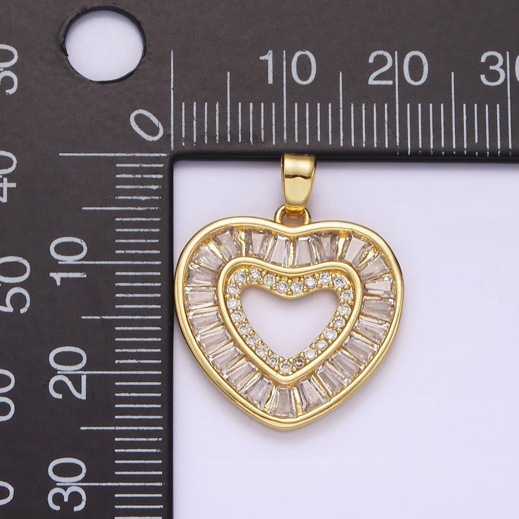 14K Gold plated Baguette CZ Heart Pendant Charm | J-533 - DLUXCA