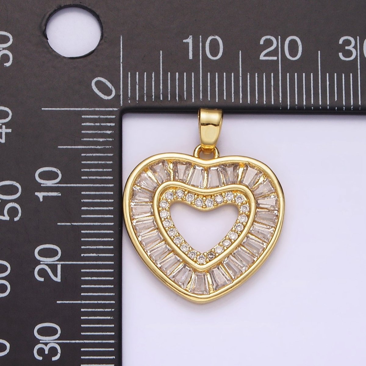 14K Gold plated Baguette CZ Heart Pendant Charm | J-533 - DLUXCA