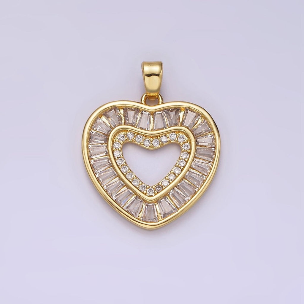14K Gold plated Baguette CZ Heart Pendant Charm | J-533 - DLUXCA