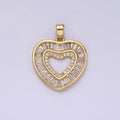 14K Gold plated Baguette CZ Heart Pendant Charm | J-533 - DLUXCA