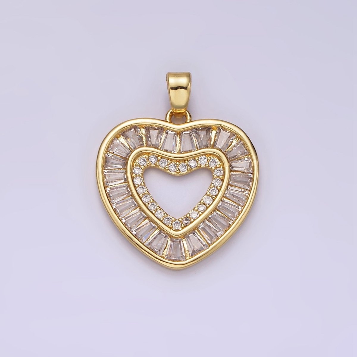 14K Gold plated Baguette CZ Heart Pendant Charm | J-533 - DLUXCA