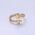14K Gold plated Baguette CZ Lined Heart Padlock Ring | O1379 - DLUXCA