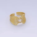 14K Gold plated Baguette CZ Micro Paved Rhombus Filigree Wide Ring | O1353 - DLUXCA