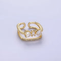 14K Gold plated Baguette Heart CZ Micro Paved Double Band Ring | O1380 - DLUXCA