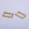 14K Gold plated Baguette Lined Square Hoop Earrings | AE521 - DLUXCA