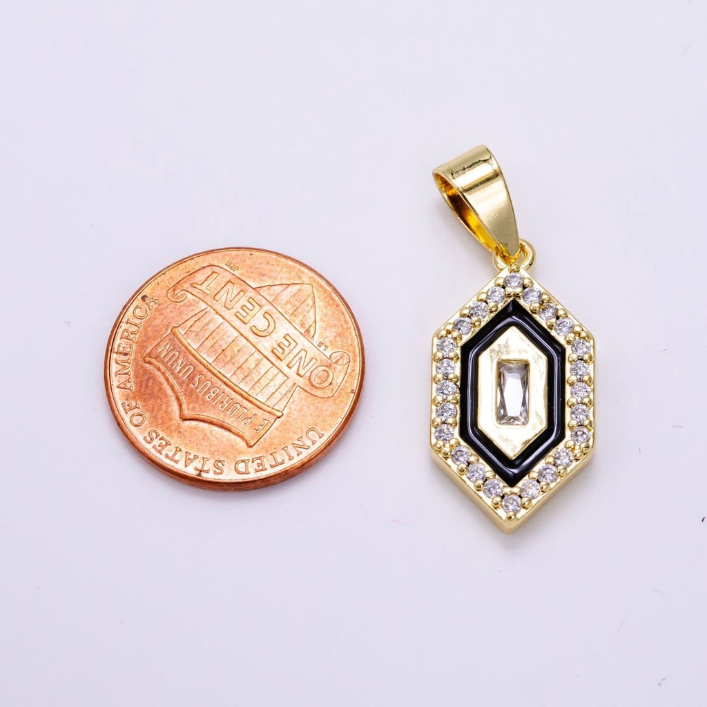 14K Gold plated Baguette Micro Paved CZ Enamel Geometric Pendant | AA1266 - DLUXCA