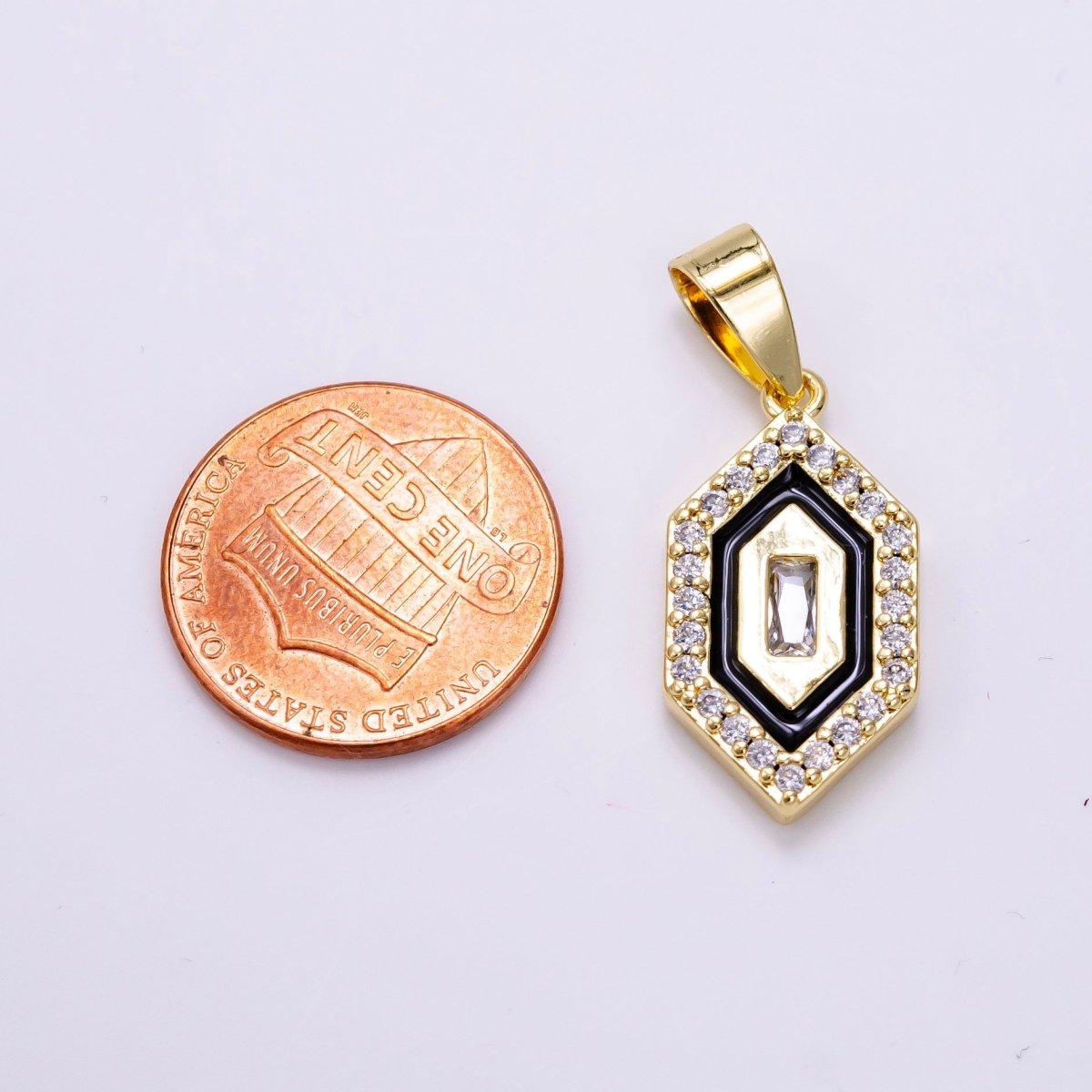 14K Gold plated Baguette Micro Paved CZ Enamel Geometric Pendant | AA1266 - DLUXCA