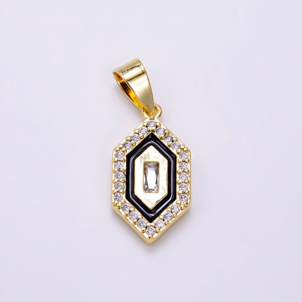 14K Gold plated Baguette Micro Paved CZ Enamel Geometric Pendant | AA1266 - DLUXCA